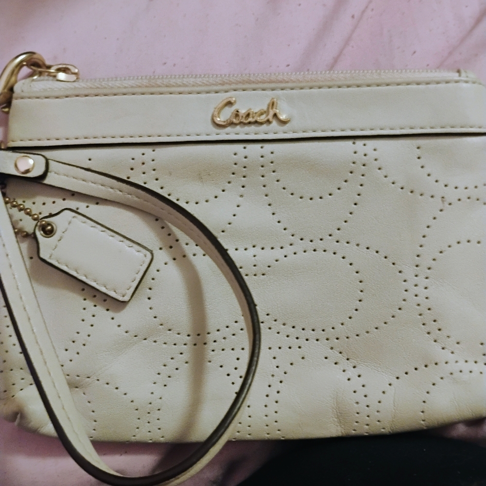 Coach Perforated Cream Wristlet